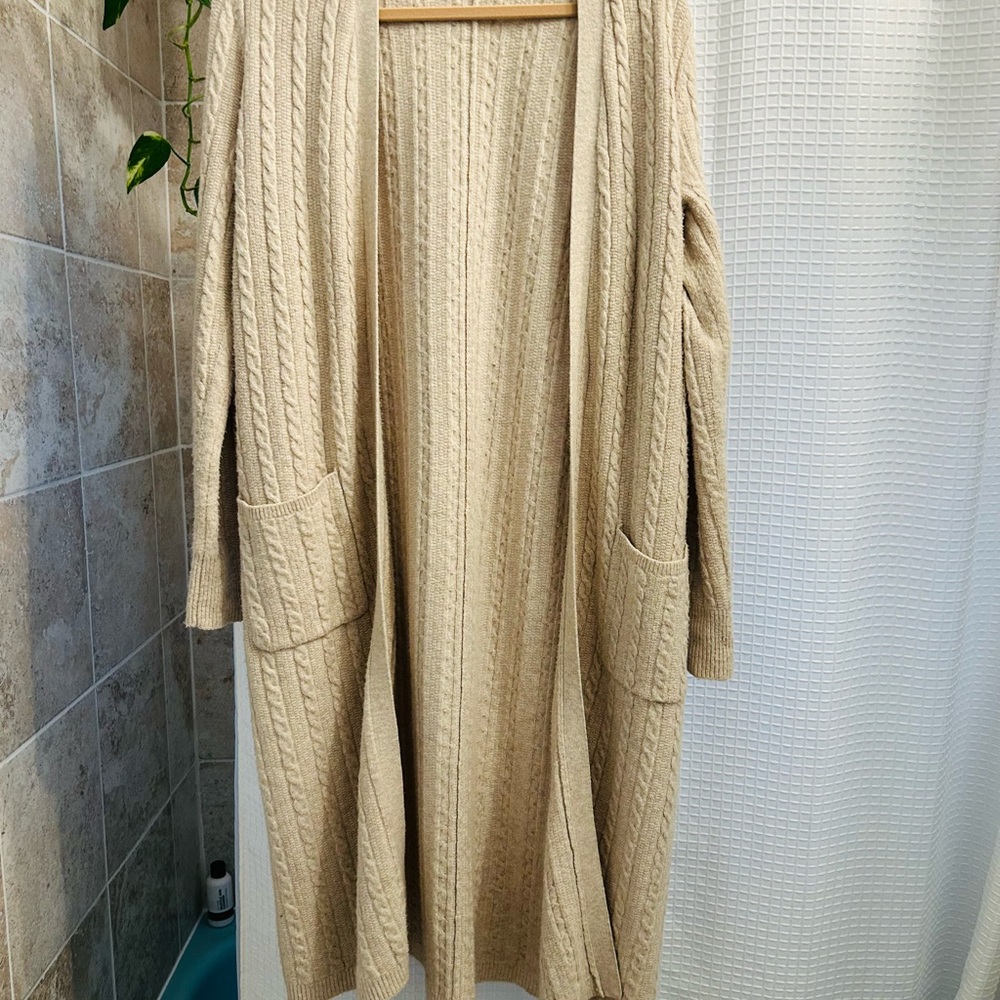 Women's Beige Cable Knit Sweater Duster